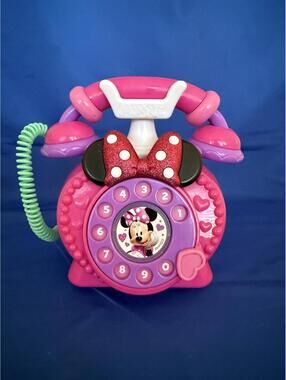 Disney Junior Minnie Mouse Ring Me Rotary Phone Pink Lights & Sounds Works!